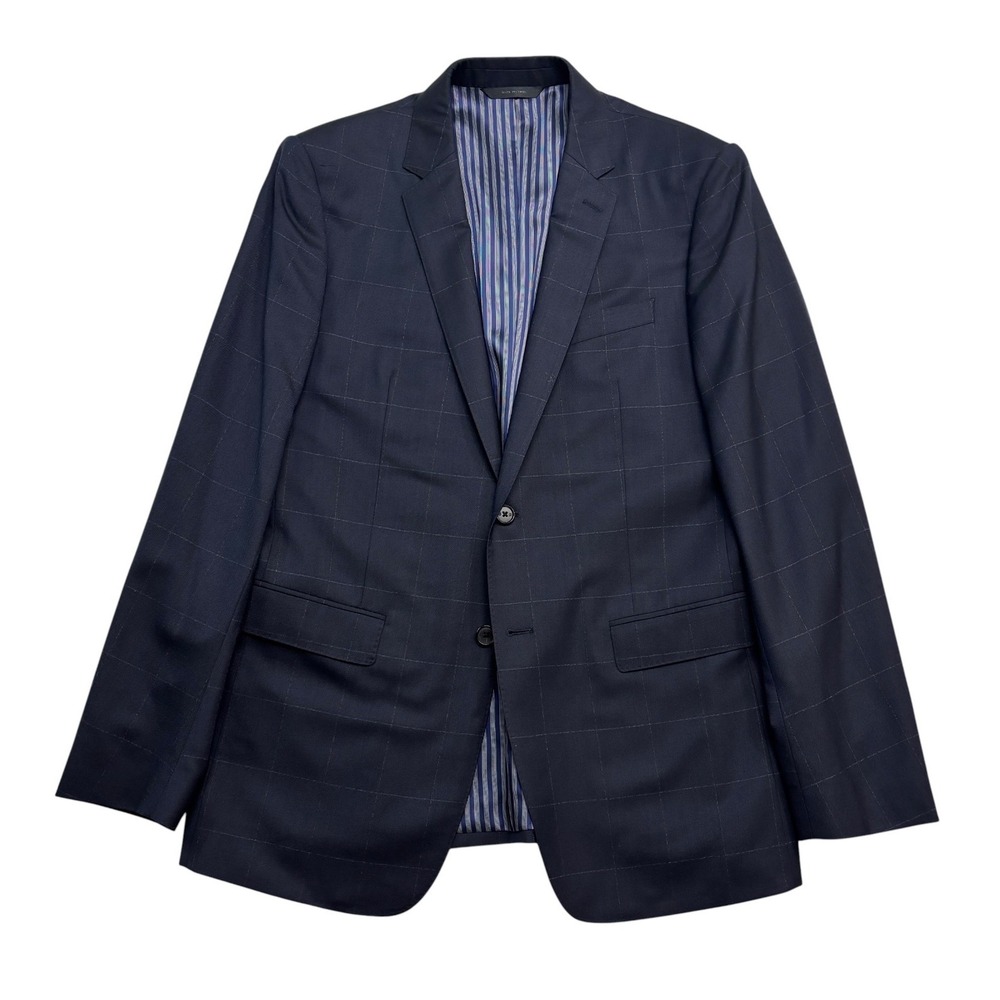 Banana Republic 42L Navy Windowpane Marzotto Wool Blazer Jacket Sport Coat Slim